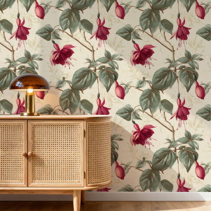 Garnet Fuchsia large scale wallpaper in a styled room
