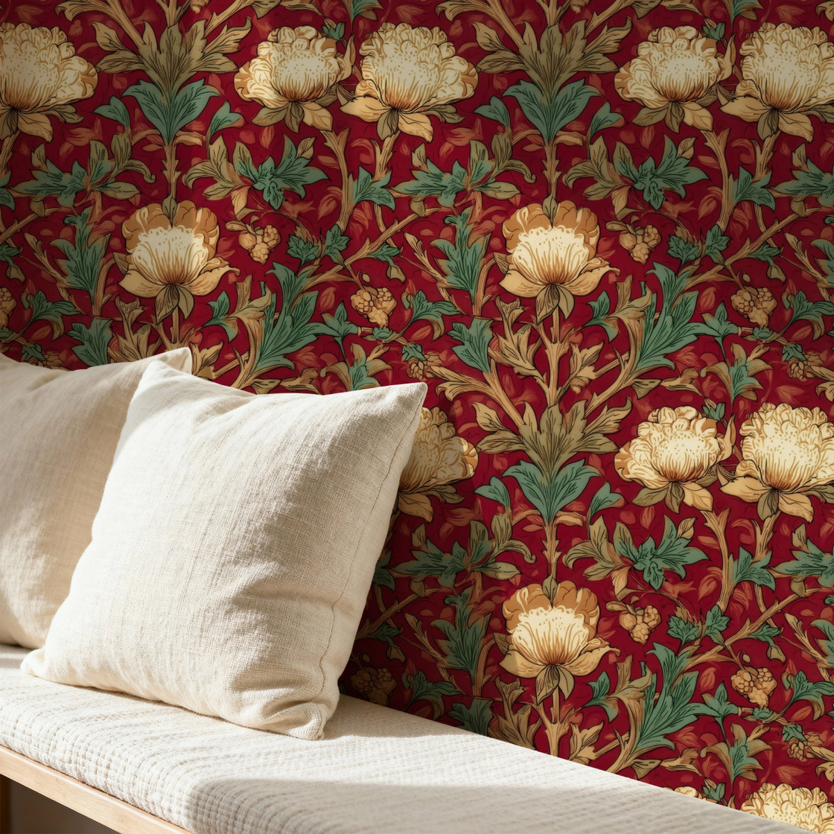 Garnet Peony large scale wallpaper in a styled room