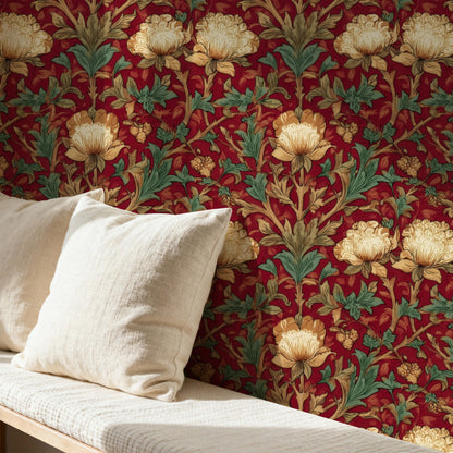 Garnet Peony large scale wallpaper in a styled room