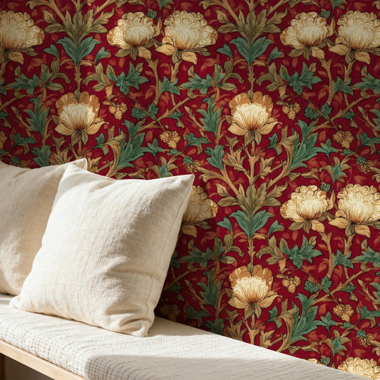 Garnet Peony large scale wallpaper in a styled room