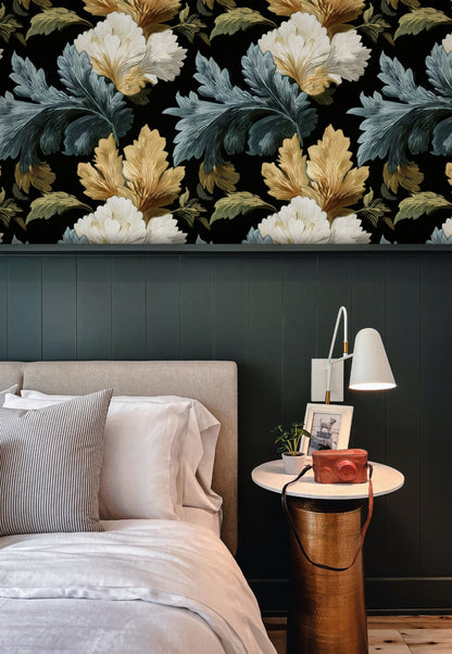Gilded Acanthus large scale wallpaper in a styled room