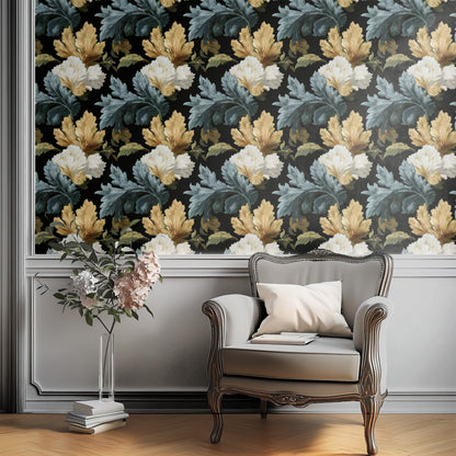 Gilded Acanthus large scale wallpaper in a styled room