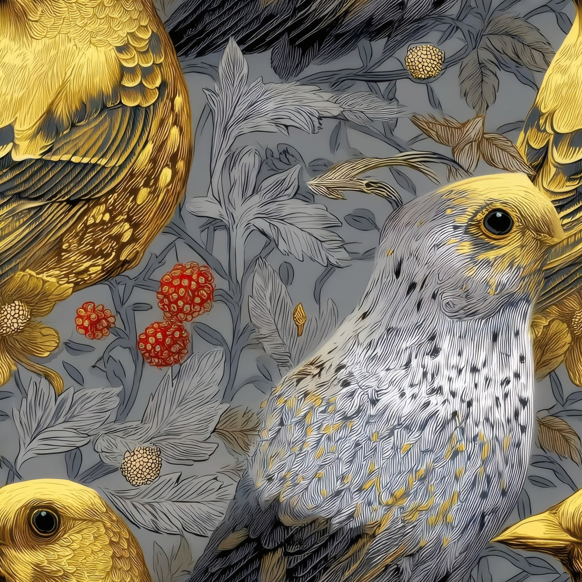 Gilded Finch large scale wallpaper pattern repeat