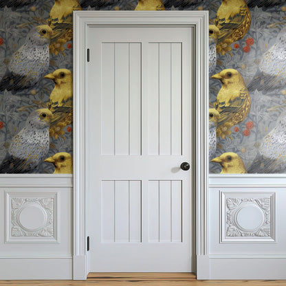 Gilded Finch large scale wallpaper in a styled room