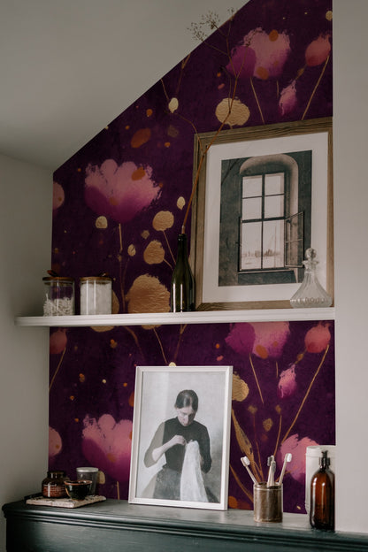 Gilded Plum large scale wallpaper in a styled room