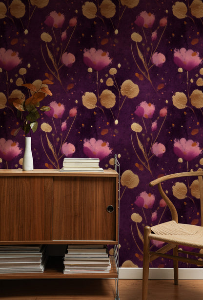 Gilded Plum large scale wallpaper in a styled room