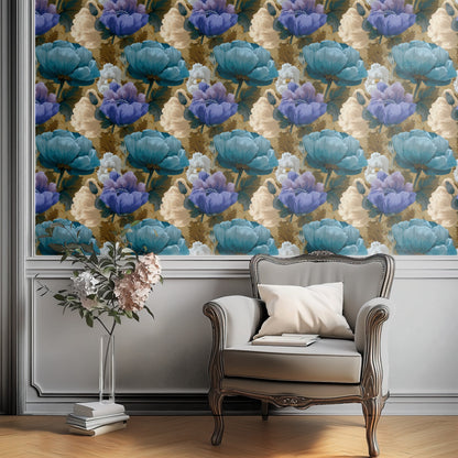 Gold Anemone large scale wallpaper in a styled room