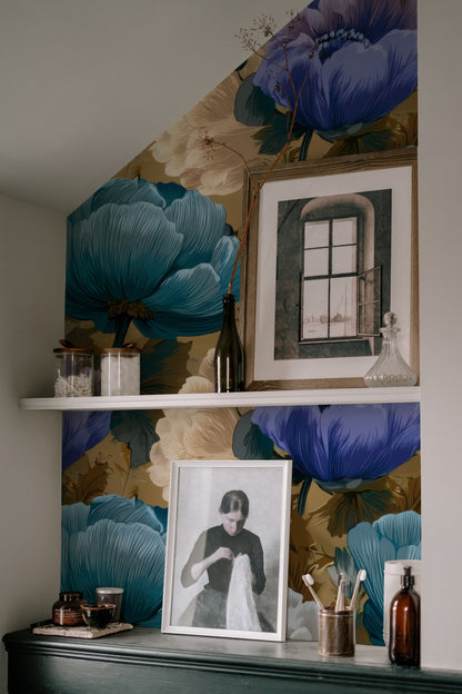 Gold Anemone large scale wallpaper in a styled room