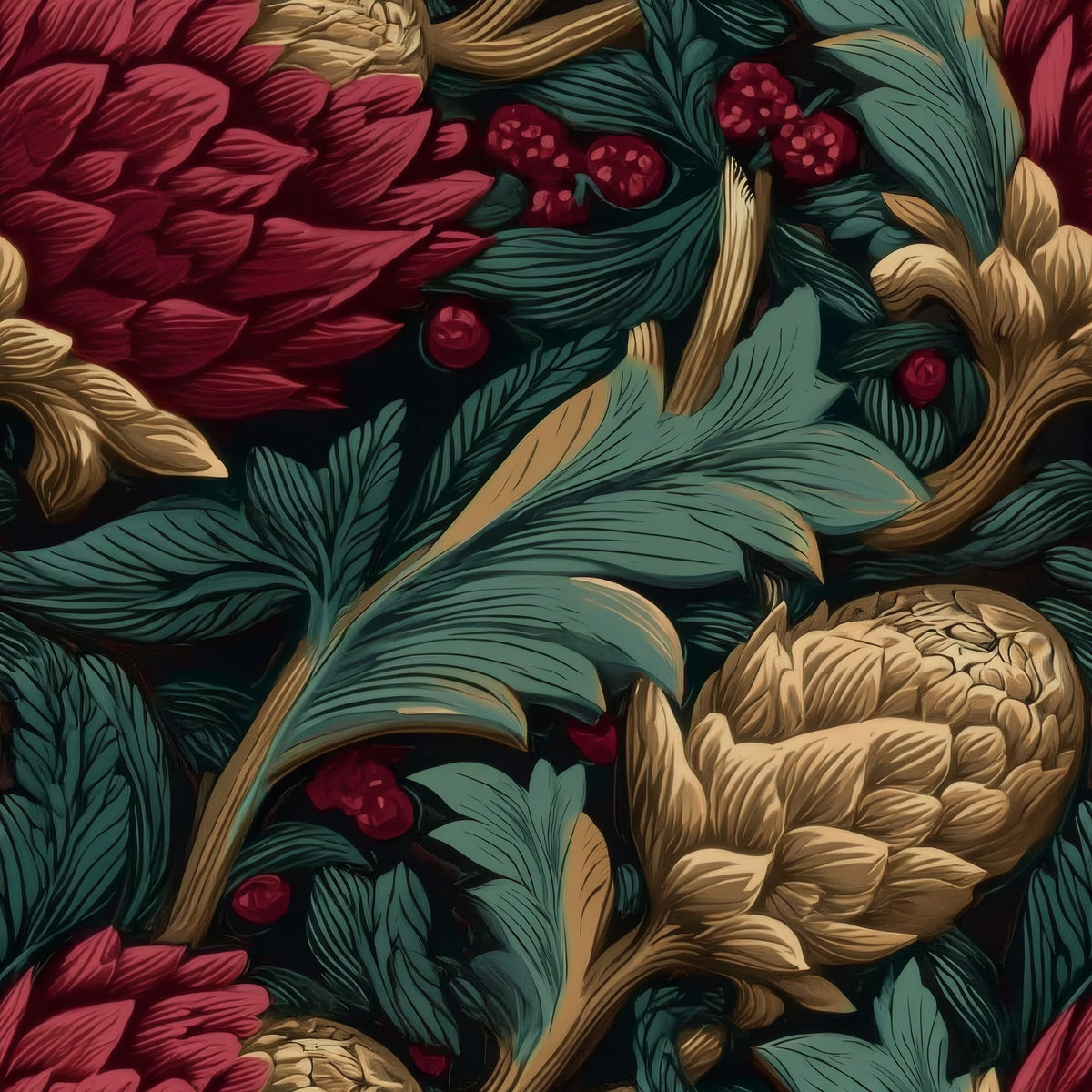 Gold Artichoke large scale wallpaper pattern repeat