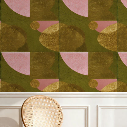 Gold Circles large scale wallpaper in a styled room