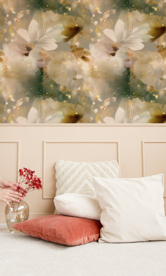 Gold Petal large scale wallpaper in a styled room