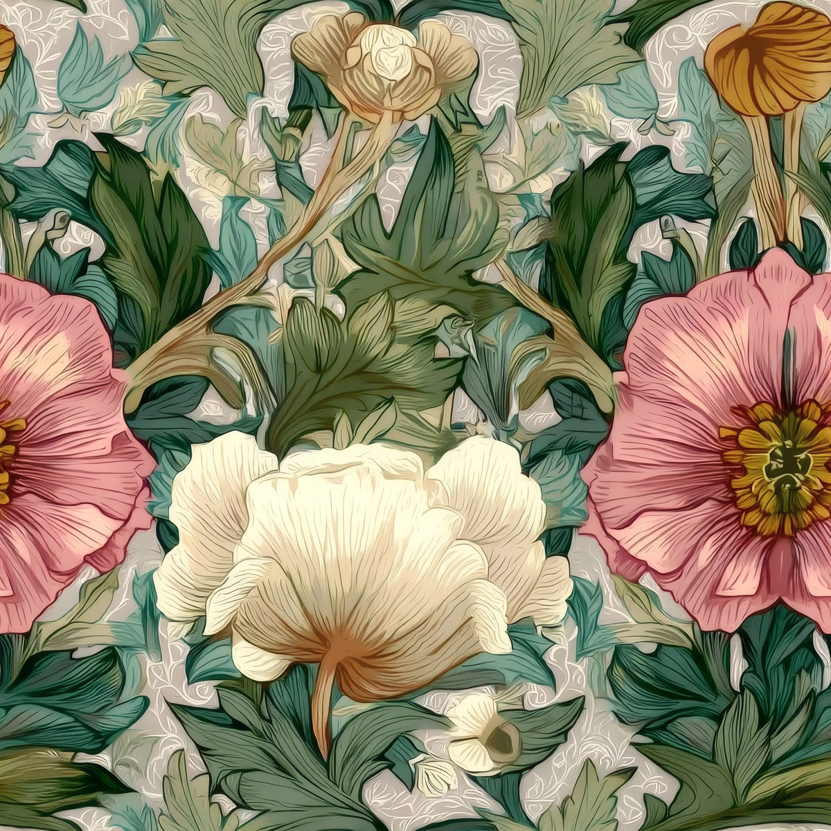 Gold Poppy large scale wallpaper pattern repeat