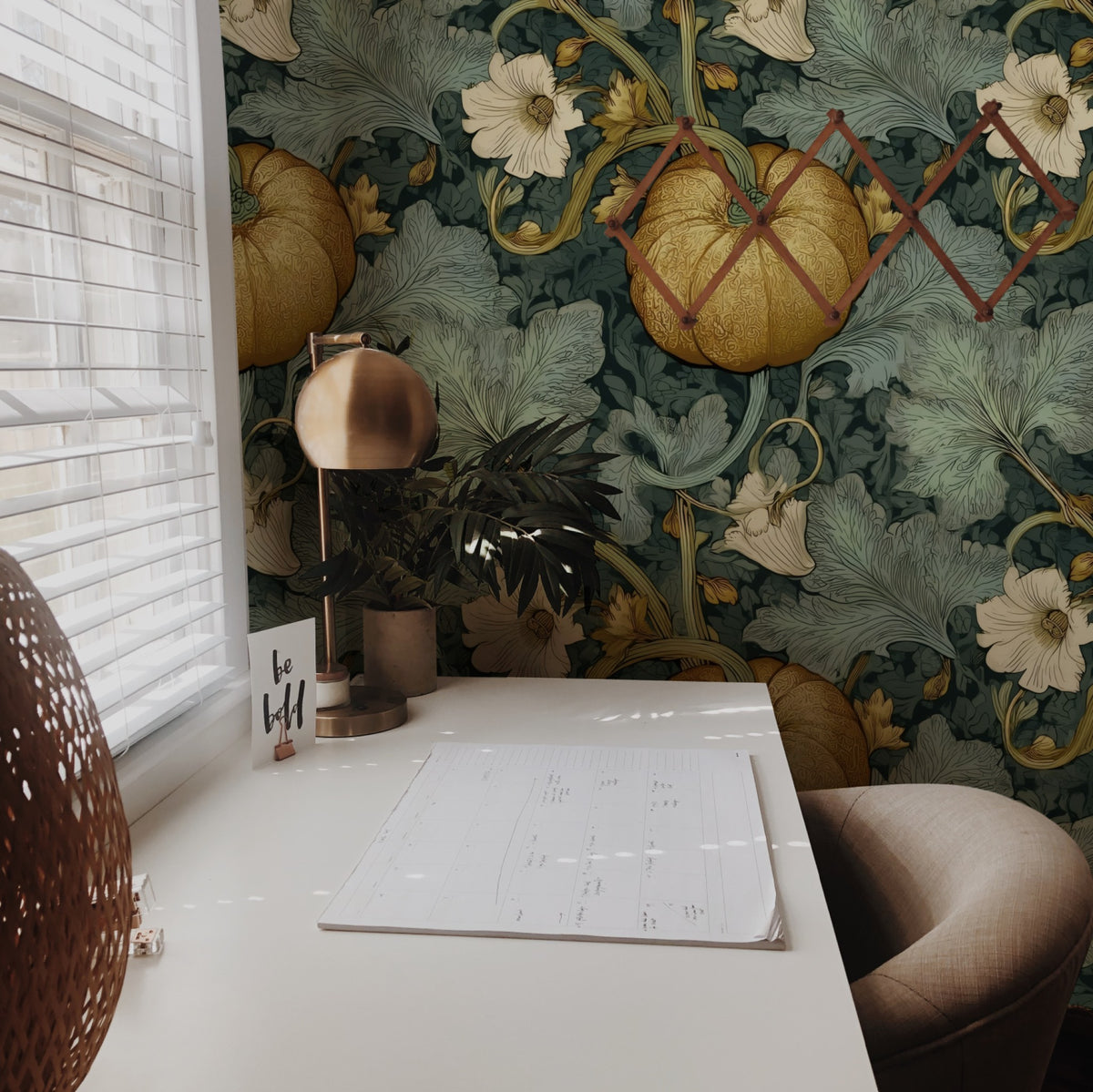Gold Pumpkin large scale wallpaper in a styled room