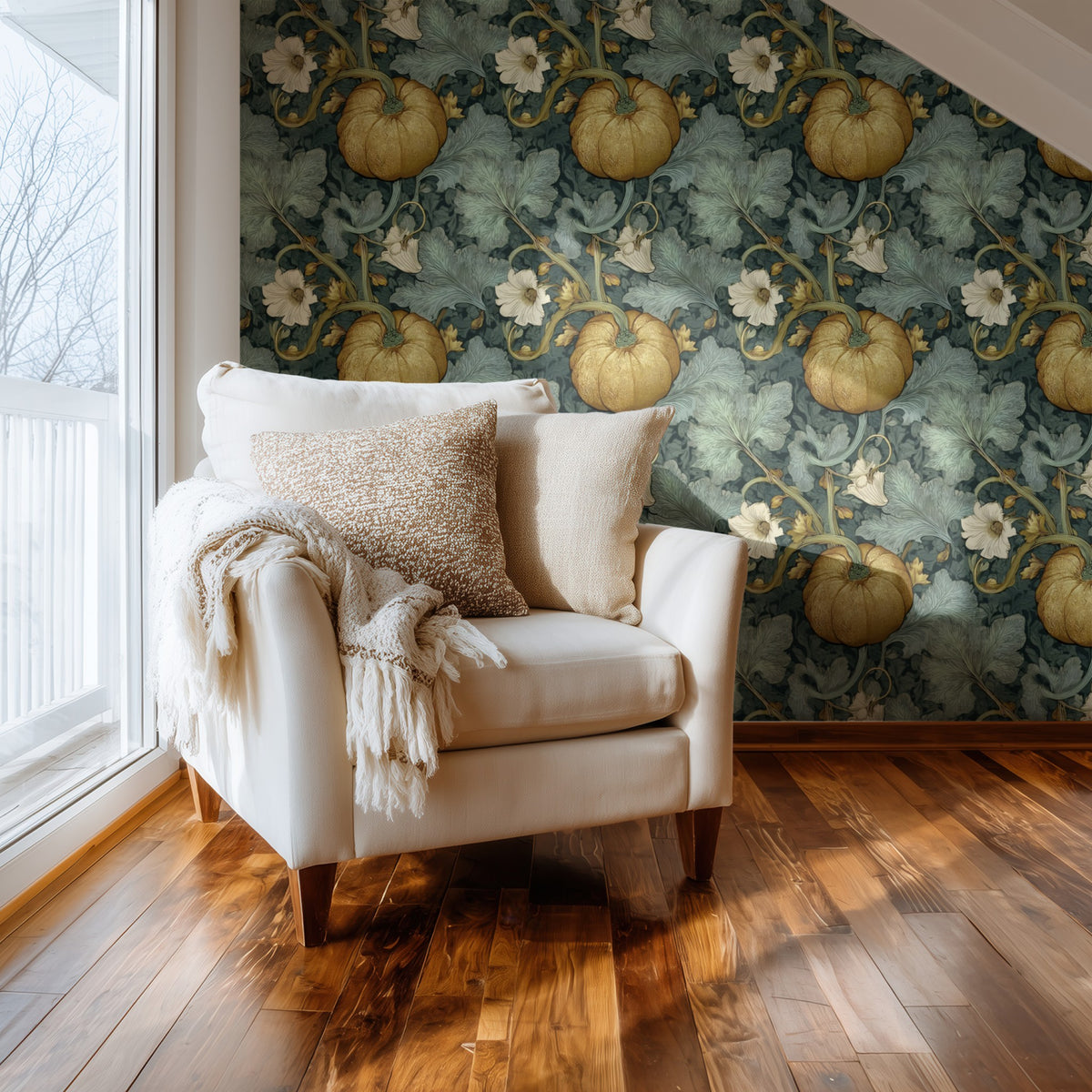 Gold Pumpkin large scale wallpaper in a styled room