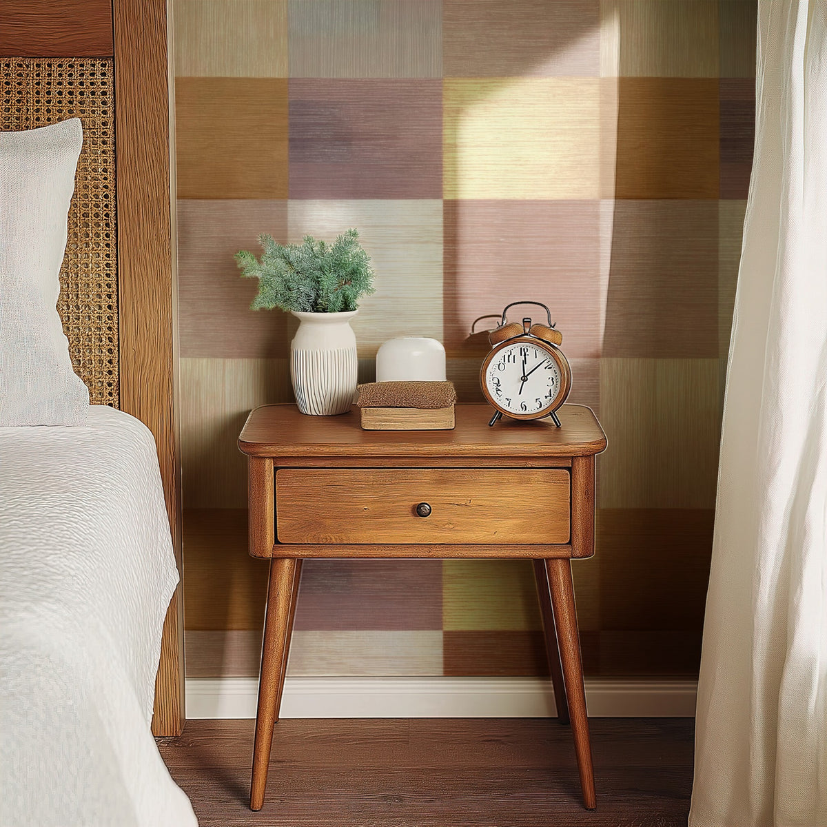 Gold Squares large scale wallpaper in a styled room