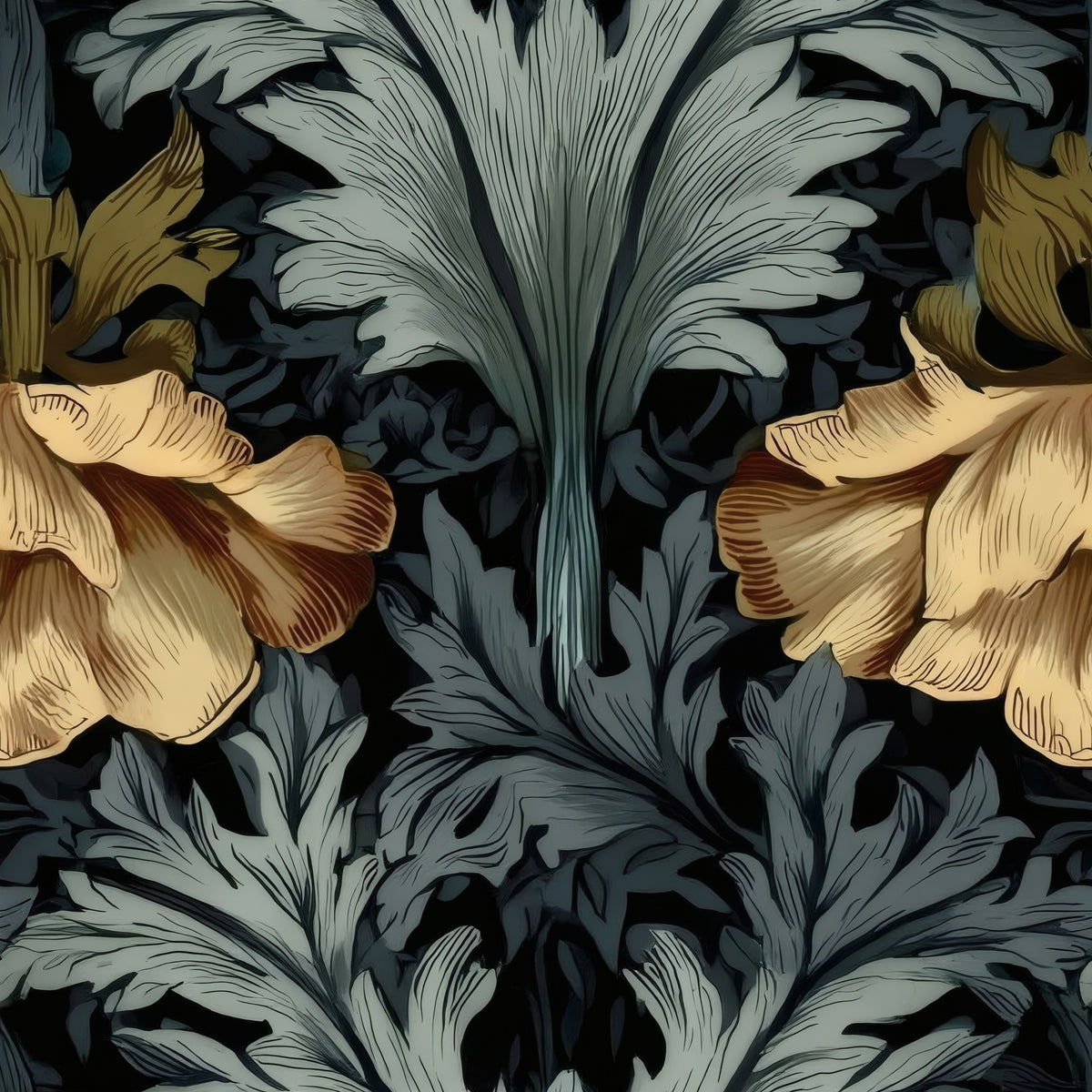Golden Acanthus large scale wallpaper pattern repeat