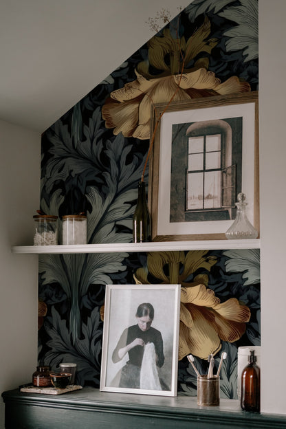 Golden Acanthus large scale wallpaper in a styled room