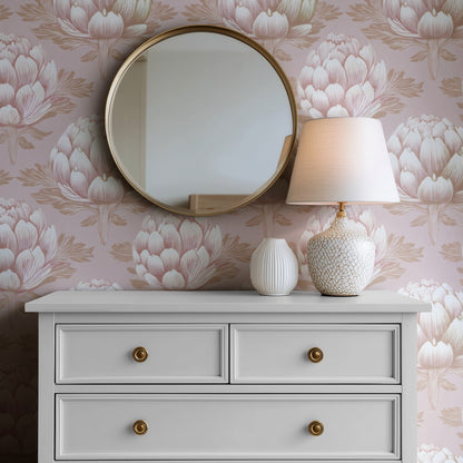Golden Artichoke large scale wallpaper in a styled room