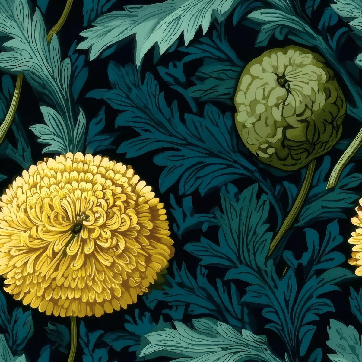Golden Chrysanthemum large scale wallpaper pattern repeat
