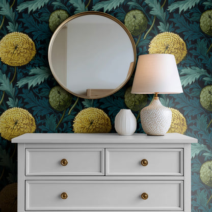 Golden Chrysanthemum large scale wallpaper in a styled room