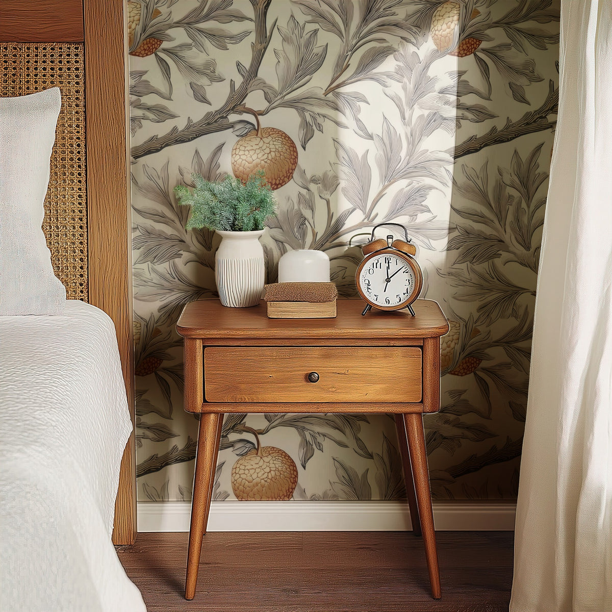 Golden Orchard large scale wallpaper in a styled room