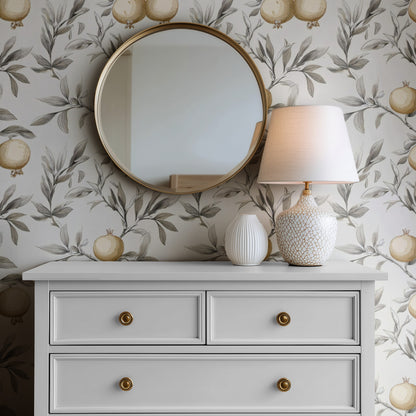 Golden Pomegranate large scale wallpaper in a styled room