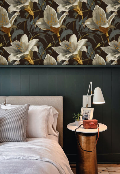 Golden Sunflower large scale wallpaper in a styled room