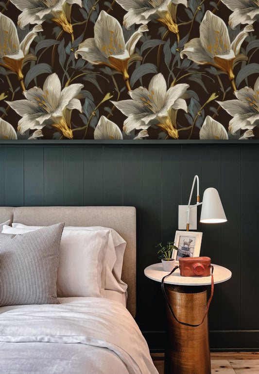 Golden Sunflower large scale wallpaper in a styled room