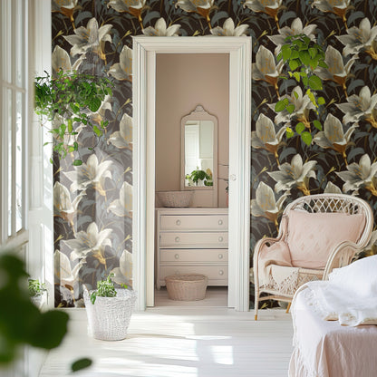 Golden Sunflower large scale wallpaper in a styled room