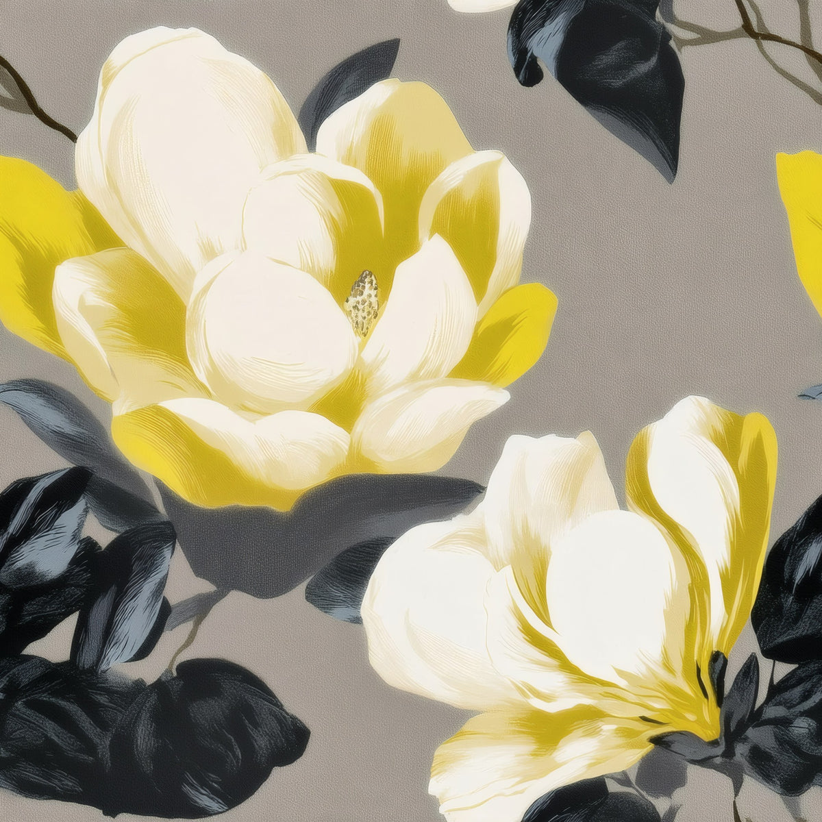 Graphite Magnolia large scale wallpaper pattern repeat