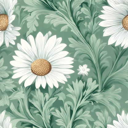 Green Daisy large scale wallpaper pattern repeat