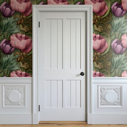 Green Peony large scale wallpaper in a styled room
