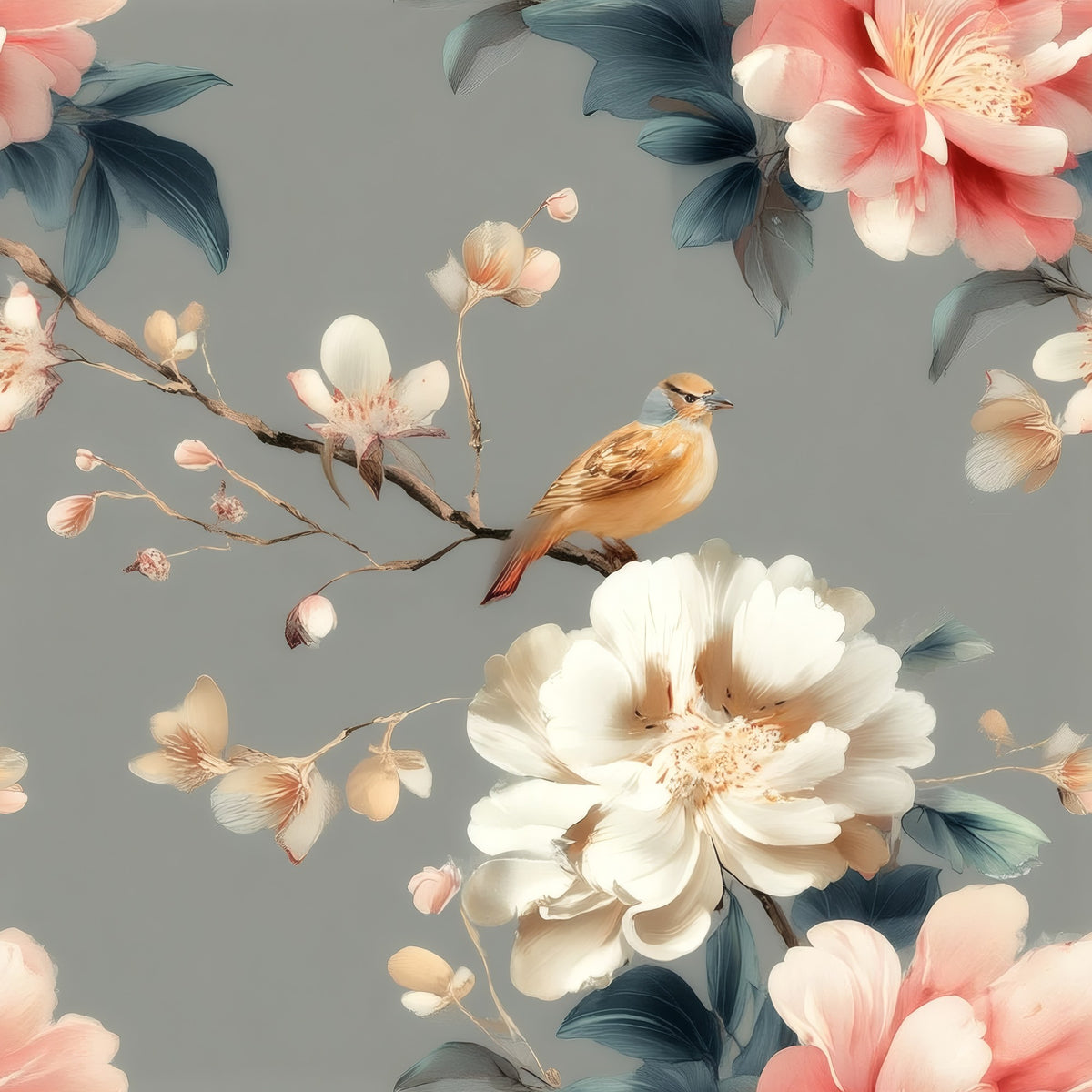 Grey Blossom large scale wallpaper pattern repeat