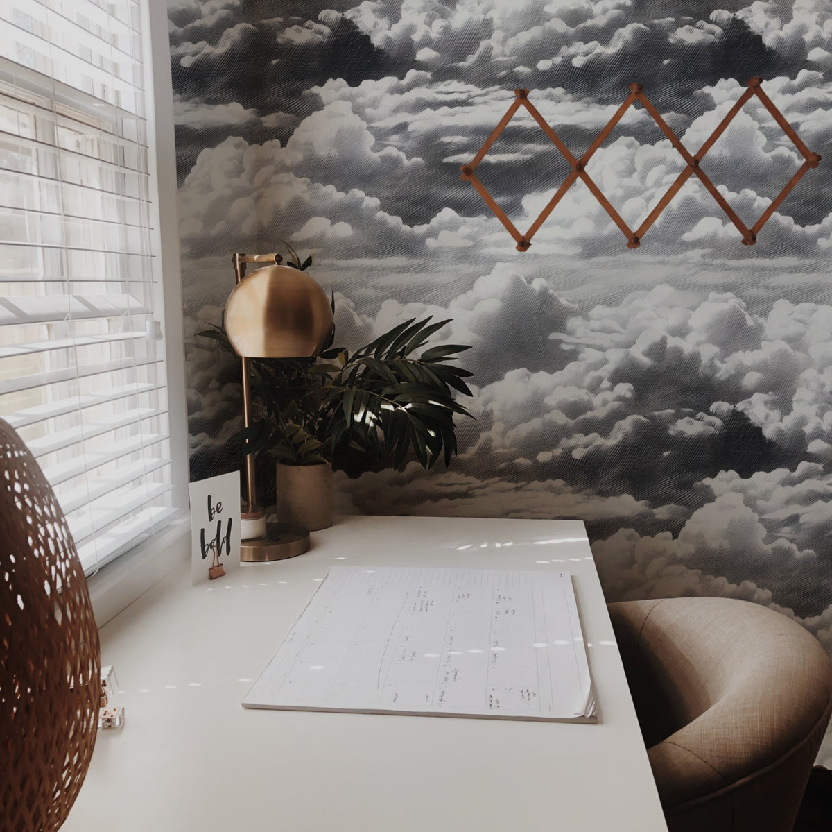 Grey Cloud large scale wallpaper in a styled room