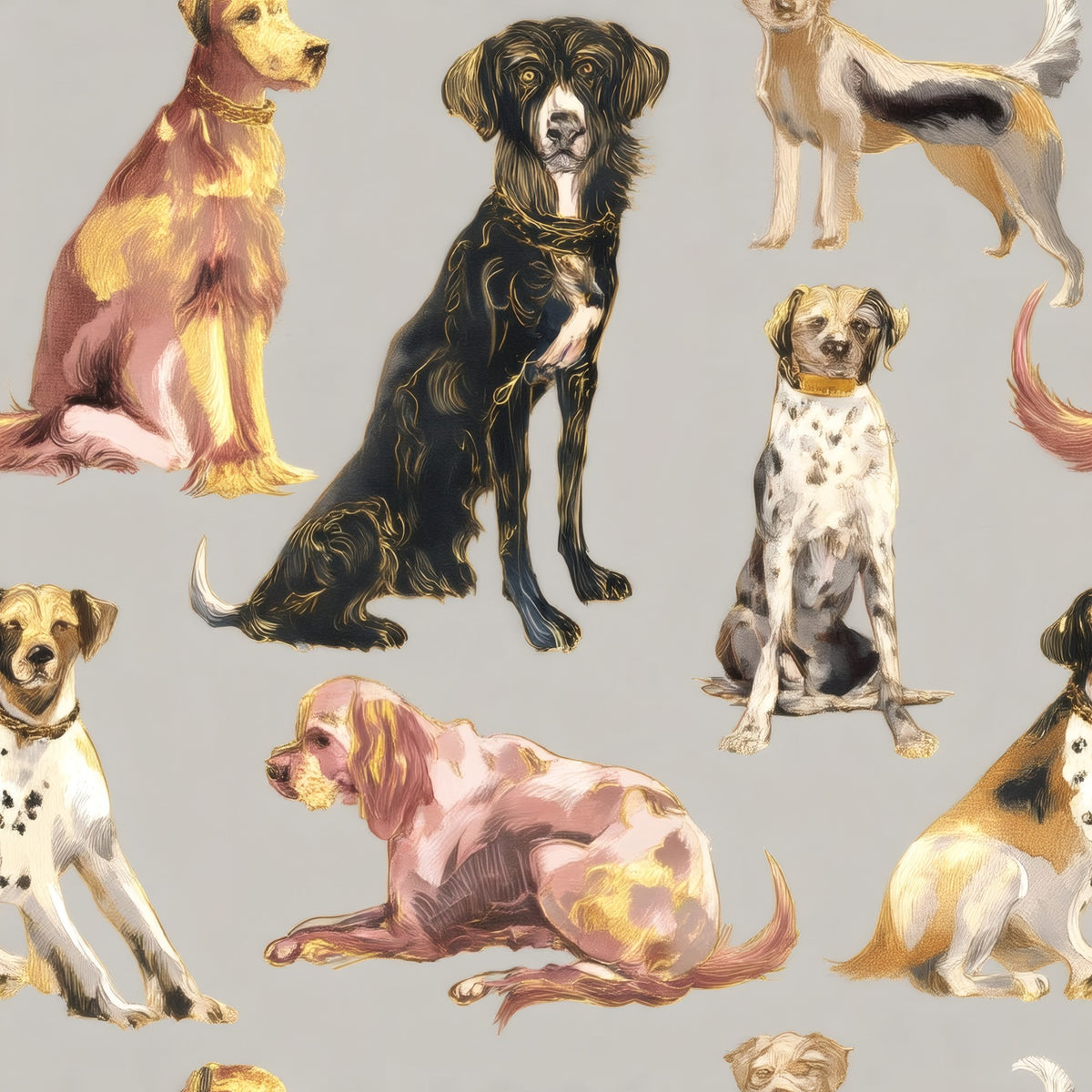 Grey Dogs large scale wallpaper pattern repeat