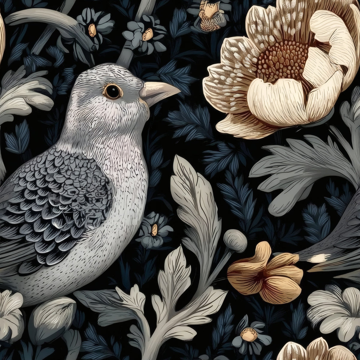 Grey Doves large scale wallpaper pattern repeat