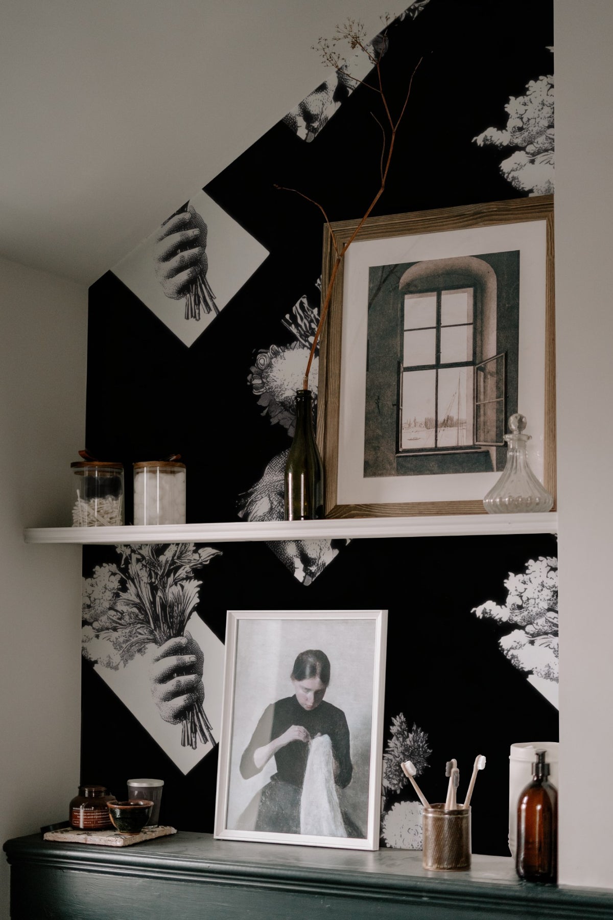 Hand Bouquet large scale wallpaper in a styled room