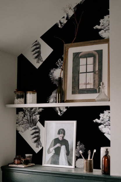 Hand Bouquet large scale wallpaper in a styled room