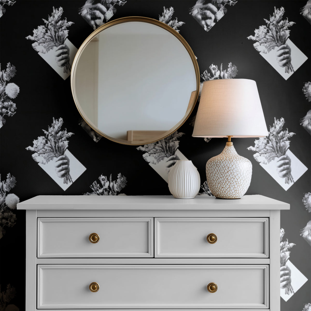 Hand Bouquet large scale wallpaper in a styled room