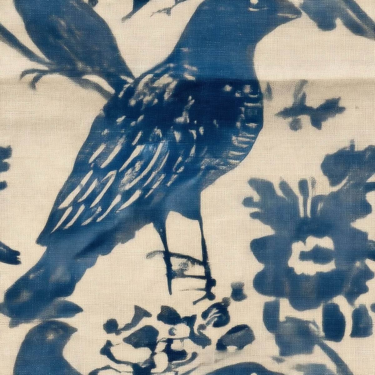Indigo Cardinal large scale wallpaper pattern repeat