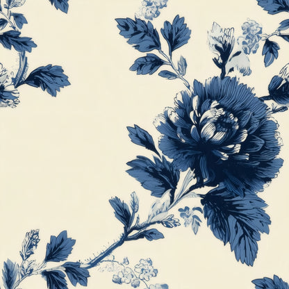 Indigo Chrysanthemum large scale wallpaper pattern repeat