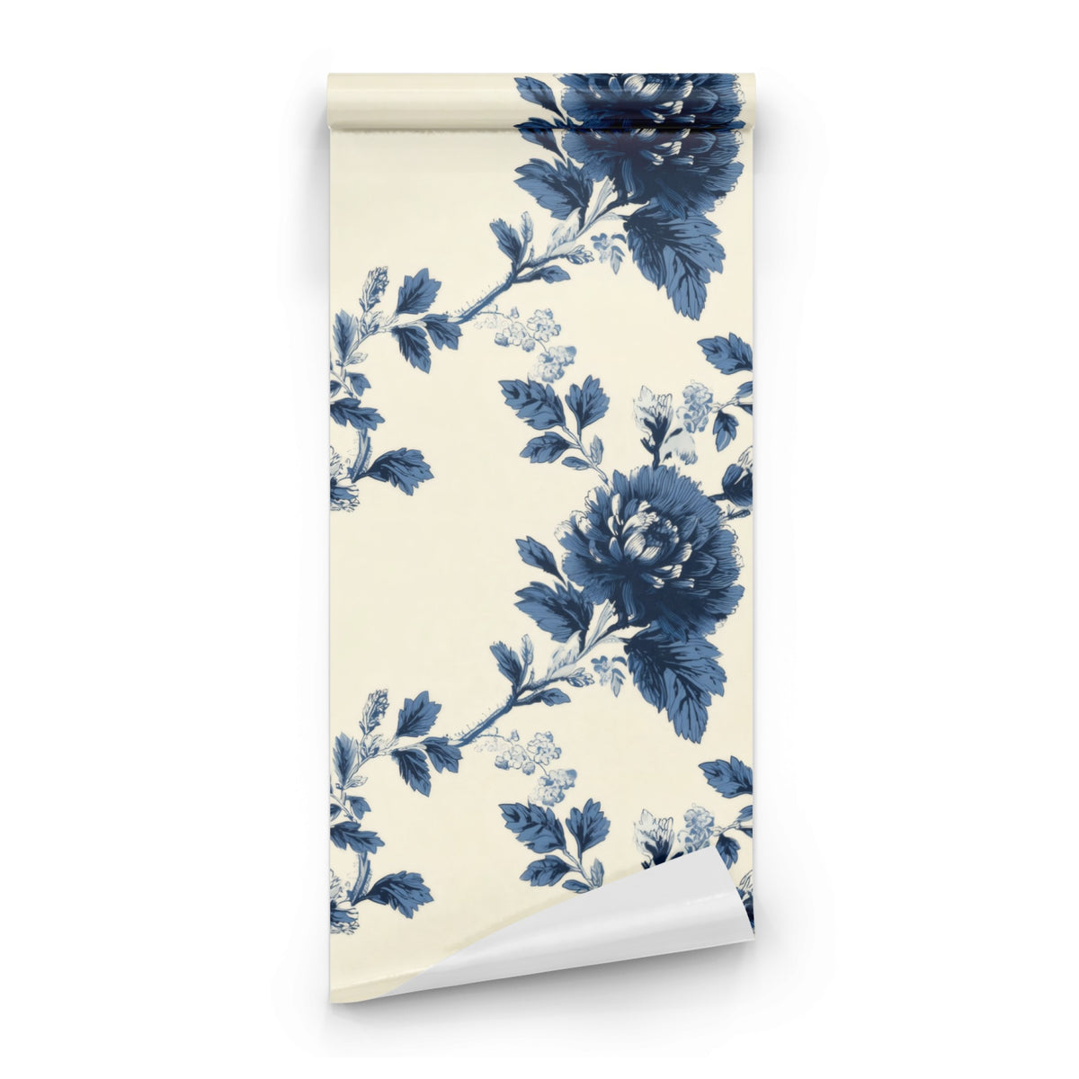 Roll of Indigo Chrysanthemum large scale wallpaper