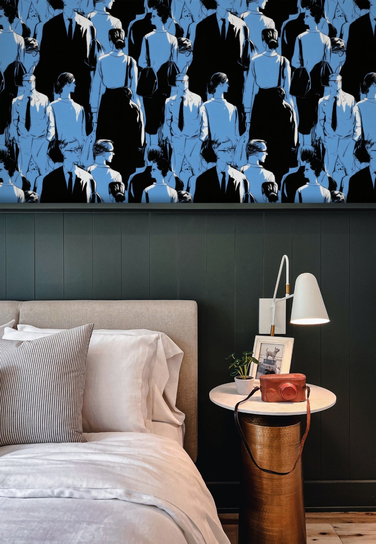 Indigo Crowd large scale wallpaper in a styled room