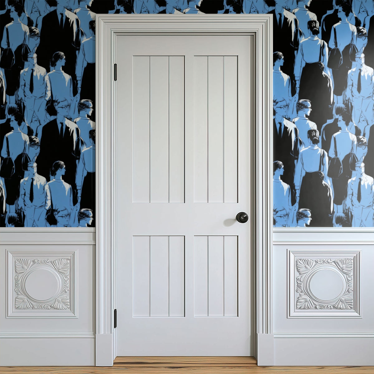 Indigo Crowd large scale wallpaper in a styled room
