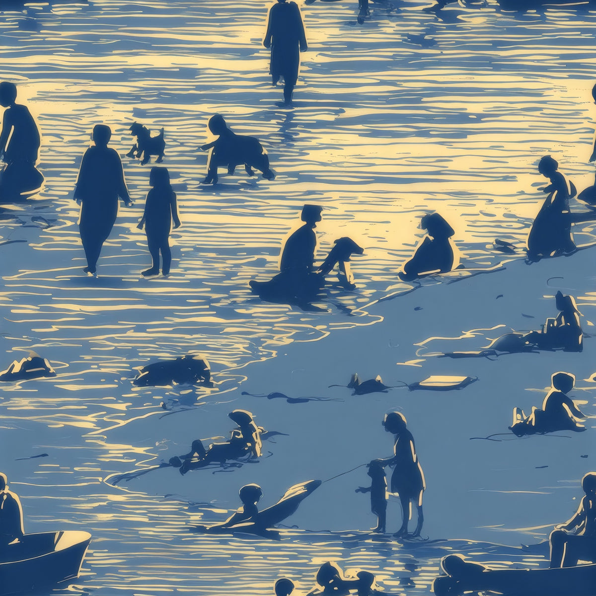 Indigo Lakeside large scale wallpaper pattern repeat