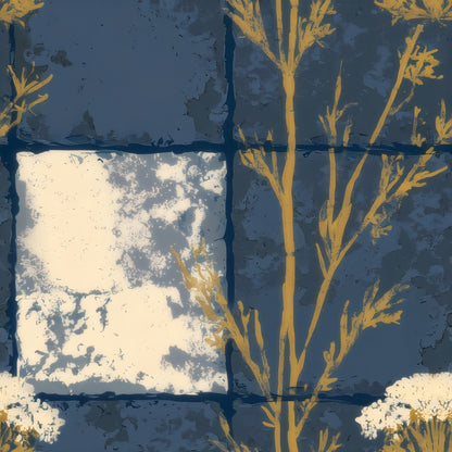 Indigo Patchwork large scale wallpaper pattern repeat