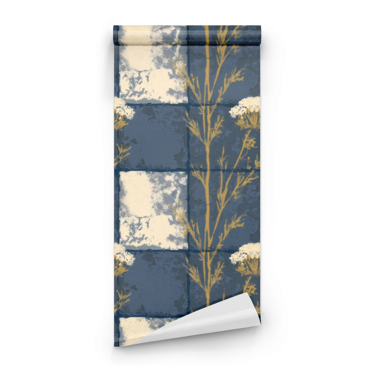 Roll of Indigo Patchwork large scale wallpaper