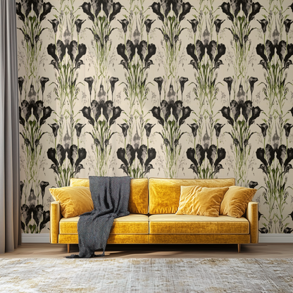 Black Floral Mural shown at full wall scale as a single continuous image.