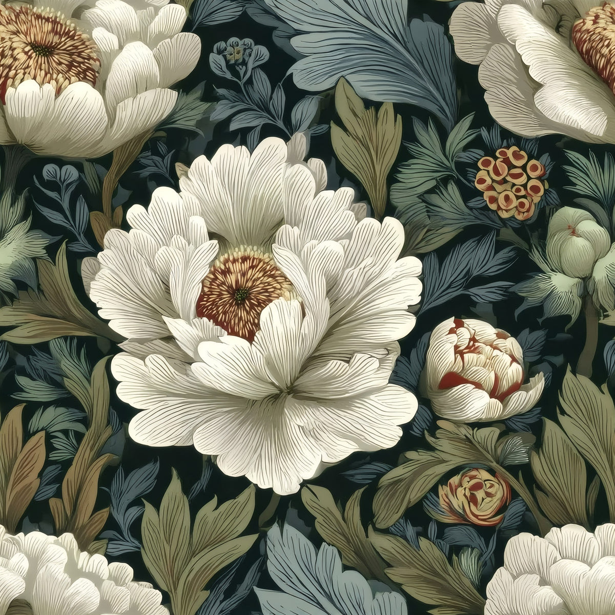 Ink Peony large scale wallpaper pattern repeat