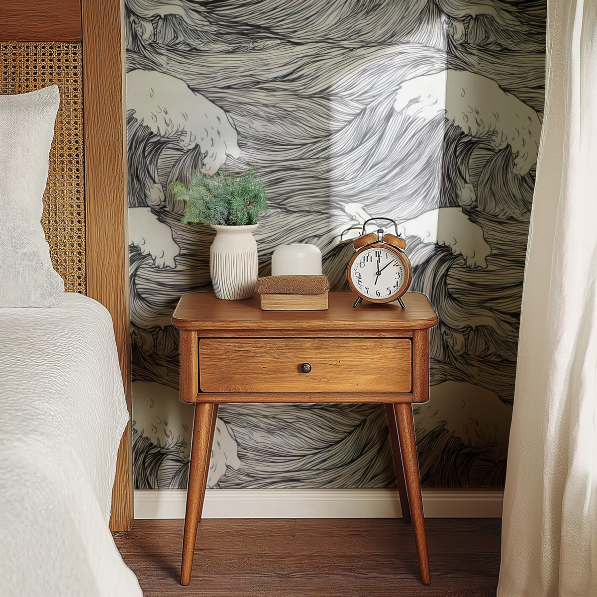 Ink Surf large scale wallpaper in a styled room